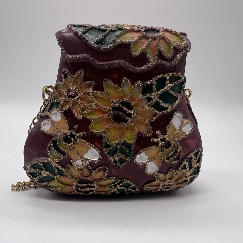 Nostalgia‎ Miniature Handbag Purse Honey Bee Sunflower Resin Collectible Vintage